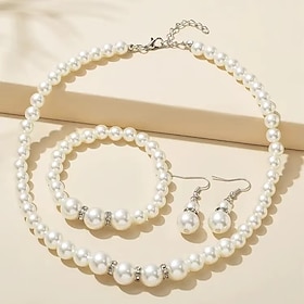 Bridal Jewelry Sets 1 set Pearl Zircon Rings Earrings Necklace Bracelets Women's Elegant Stylish Sweet Jewelry Set For Wedding Special Occasion Daily
