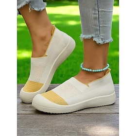Women's Flyknit Slip-On Sneakers  Breathable Lightweight Barefoot Shoes for Travel, Dog Walks and Casual Workdays
