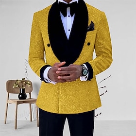 Men's Tuxedos Suits Party Mardi Gras Silver Black Spring, Fall, Winter, Summer Suit Shawl Collar Solid Colored Tailored Fit 2 Piece Single Breasted One-button