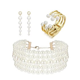 Bridal Jewelry Sets 1 set Pearl Alloy Earrings Necklace Bracelets Women's Elegant Stylish Sweet Jewelry Set For Wedding Party Evening Wear Festival