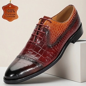 Men's Brown Crocodile-Patterned Leather Dress Shoes with Lace-up Design for Formal Occasions and Business Meetings