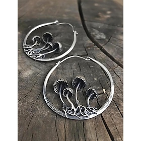 Women's Vintage Mushroom Hoop Earrings  Alloy Statement Jewelry with Forest-Inspired Design, Ideal for Nature Lovers, Festivals and Boho Outfits