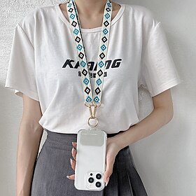 New adjustable mobile phone lanyard long crossbody shoulder strap hanging chain retro totem pattern hanging decoration hanging neck wide cloth strap