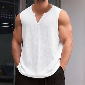 Men's Men T Shirt Short Sleeve V Neck Plain Summer Plain Textured Fashion Classic Casual Casual Street Sports White Red Navy Blue Top Tee for Men