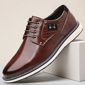 Men's Brown Faux Leather Derby Shoes with Metal Accent  Polished Lace-Up Dress Shoes for Office, Business  Formal Events