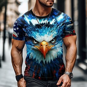 American Independence Day Men's American US Flag Eagle T Shirt Short Sleeve T shirt 3D Print Crew Neck Shirt Fashion Daily Basic Street Casual Daily Black Summ