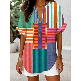 Women's Blouse Linen Like Breathable Lightweight Graphic Geometric Elegant Bohemia Tropical Sleeveless Short Sleeve Regular Tops Daily Holiday Beach Wear Yello