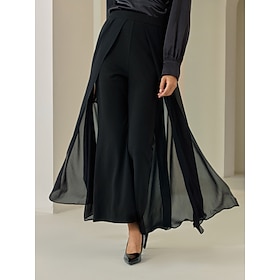 Palazzohose für Damen, schwarz, lange Länge, Chiffon, hohe Elastizität, elegant, lässig, alltagstauglich, Frühling,…: retailer-supplied image