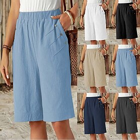 Women's Bermuda shorts Shorts Summer Shorts Beach Shorts Vacation Fashion Streetwear Knee Length High Waist Plain Pocket Elastic Waist Comfort Lightweight Soft