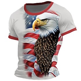 American Independence Day Men's American US Flag Eagle T Shirt Short Sleeve T shirt 3D Print Crew Neck Shirt Fashion Daily Basic Street Casual Daily White Summ
