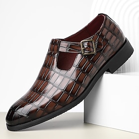 Men's Crocodile Pattern Dress Slip-On Shoes  Bold Glossy Finish with Stylish Buckle, Comfortable Fit for Business, Evening Events and Formal Occasions