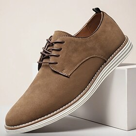 Men's Brown Faux Suede Oxford Shoes Classic Lace-Up Design with Contrast Stitching Ideal for Business Casual Office Work and Semi-Formal Events