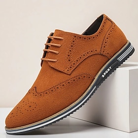 Men's Caramel Brown Faux Leather Oxford Shoes with Brogue Detailing  Smart Casual Lace-Up Shoes for Work, Date  Everyday Wear
