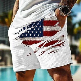 Independence Day Men's American US Flag Patriotic Fourth of July Waffle Shorts Sweat Shorts Casual Shorts Mid Waist Fashion Casual Holiday Festival Elastic Dra