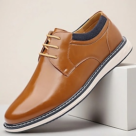 Men's Glossy Tan Faux Leather Oxford Shoes  Sleek Lace-Up Footwear for Office, Business Meetings  Semi-Formal Events