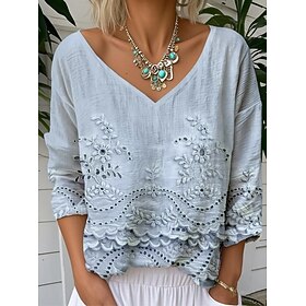 Women's Blouse Floral Graphic Vintage Stylish Classic 3/4 Length Sleeve V Neck Regular Tops Daily Blue Pink Purple Summer Spring
