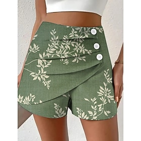 Women's Chinos Shorts Vacation Vintage Ethnic Style Short High Waist Floral Graphic Pleated Micro-elastic Daily Vacation Street Violet Robin's Egg Blue Red Gre