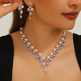 Bridal Jewelry Sets Two-piece Suit Zircon Pearl Rhinestone 1 Necklace Earrings Women's Elegant Fashion Cute Beads Star Blessed irregular Jewelry Set For Weddin