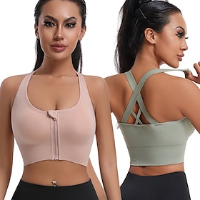 Women's Yoga Bra Sports Bra Pilates Bra Bra Top Push Up Seamless Anti-vibration Wireless Zipper Solid / Plain Color Sport Activewear Light Blue Black Gym Zumba