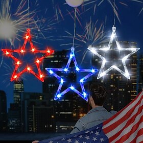 3 Pcs Patriotic Hanging Lights July 4th Independence Day Red, White, Blue Pentagram Suction Cup Window Light AAA Battery Box Party Patriotic Atmosphere Decorat