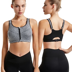 Women's Yoga Bra Sports Bra Pilates Bra Bra Top Push Up Seamless Anti-vibration Wireless Zipper Solid / Plain Color Sport Activewear Black White Gym Zumba Runn