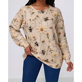Women's Blouse Flower Casual Long Sleeve Crew Neck Regular Tops Holiday Going out Print Apricot Summer