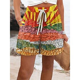 Women's Chinos Shorts Vacation Vintage Ethnic Style Short High Waist Graphic Abstract Elastic Waist Formal Vacation Street Robin's Egg Blue Orange Green Summer