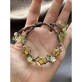 Women's Handmade Floral Gemstone Bracelet – Natural Crystal Beads, Adjustable Boho Style, Ideal for Casual Wear, Gifts and Nature-Inspired Outfits