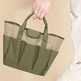 Garden Tool Tote Bag, Waterproof Oxford Cloth Organizer with Color-Block Design, Multipurpose Gardening Handbag for Tools (No Tools)