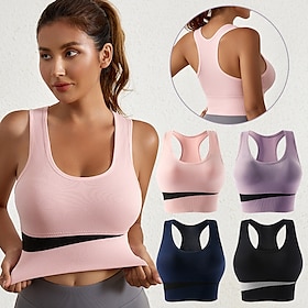 Women's Yoga Bra Sports Bra Pilates Bra Bra Top Push Up Seamless Anti-vibration Wireless Color Block Sport Activewear Black Pink Gym Zumba Running