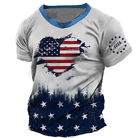 American Independence Day Men's American US Flag T Shirt Short Sleeve T shirt Graphic Print Crew Neck Shirt Fashion Daily Basic Street Casual Daily Light Blue