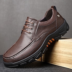 Men's Brown Faux Leather Lace-Up Casual Shoes, Comfortable Walking Shoes for Office Wear, Daily Commute and Leisure Time