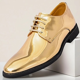 Gold Shiny Lace-Up Shoes for Men  Sleek Patent Leather Finish, Perfect for Weddings and Evening Formal Events