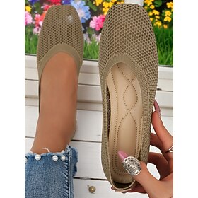 Women's Flyknit Ballet Flats – Breathable Square-Toe Casual Shoes for Office Commute, Floral Garden Visits and All-Day Comfort