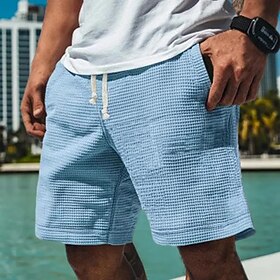 Men's Waffle Shorts Sweat Shorts Shorts Bermuda shorts Beach Shorts Elastic Waist Drawstring Plain Comfort Sports Knee Length Outdoor Daily Vacation Classic St