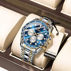 Men Quartz Watch Luxury Large Dial Business Luminous Calendar Date Week Waterproof Stainless Steel Watch