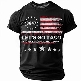 American Independence Day Men's Let's Go Taco T Shirt Short Sleeve T shirt 3D Print Crew Neck Round Neck Shirt Fashion Daily Basic Street Casual Daily Black Bl