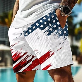 Independence Day Men's American US Flag Patriotic Fourth of July Waffle Shorts Sweat Shorts Casual Shorts Mid Waist Fashion Casual Holiday Festival Elastic Dra