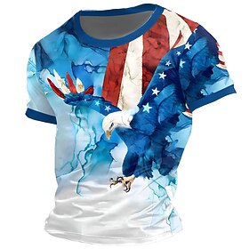 American Independence Day Men's American US Flag Eagle T Shirt Short Sleeve T shirt 3D Print Crew Neck Shirt Fashion Daily Basic Street Casual Daily Blue Summe