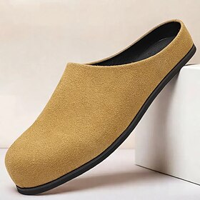 Men's Khaki Backless Mule Loafers  Minimalist Slip-On Comfort Shoes with Soft Faux Suede for Indoor Lounging Casual Errands and Summer Relaxation