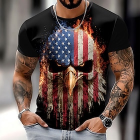 American Independence Day Men's American US Flag Eagle T Shirt Short Sleeve T shirt 3D Print Crew Neck Shirt Fashion Daily Basic Street Casual Daily Black Summ