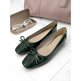 Women's Patent Faux Leather Ballet Flats  Square Toe Slip-On Office Shoes with Bow Detail for Professional Workwear, Daily Commuting and Smart Casual Outfits