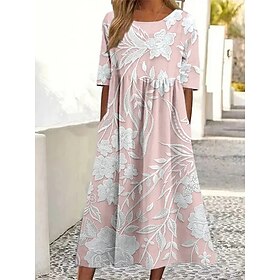 Women's Midi Dress Sundress A Line Dress Summer Dress Vacation Casual Daily Date Going out Regular Fit Floral Graphic Short Sleeve Crew Neck Pink Blue Green Be