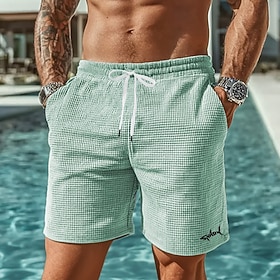 Men's Animal Shark Sea Creatures Waffle Shorts Sweat Shorts Casual Shorts Mid Waist Fashion Casual Vacation Jogging Workout Elastic Drawstring Waist Shorts wit