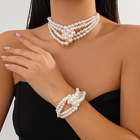 Bridal Jewelry Sets Two-piece Suit Imitation Pearl 1 Necklace 1 Bracelet Women's Elegant Fashion Sweet Lovely Classic Love Precious irregular Jewelry Set For W