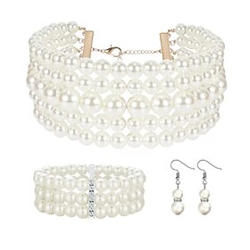 Bridal Jewelry Sets 1 set Pearl Rhinestone Earrings Necklace Bracelets Women's Elegant Stylish Sweet Jewelry Set For Wedding Work Special Occasion