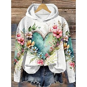 Women's Hoodie Pullover Sweatshirt Oversized Long Sleeve Casual Graphic Floral Warm Active Hooded Regular Tops Street Dailywear Print White Pink Purple Green K