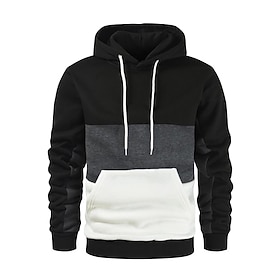 Men's Hoodie Pullover Hoodie Sweatshirt Fleece Hoodie White Red Khaki Hooded Color Block Color Block Casual Daily Sports Outdoor Cotton Streetwear Cool Sports