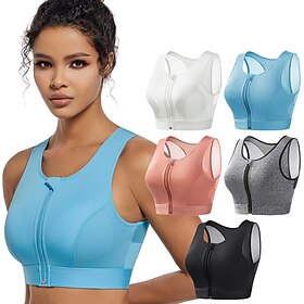 Women's Yoga Bra Sports Bra Pilates Bra Bra Top Push Up Seamless Anti-vibration Wireless Zipper Solid / Plain Color Sport Activewear Black White Gym Zumba Runn