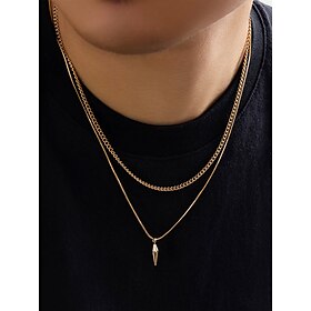 Men's Gold Plated Double Layer Pendant Necklace  Minimalist Cuban Chain and Bullet Charm Jewelry for Streetwear, Parties and Daily Outfits